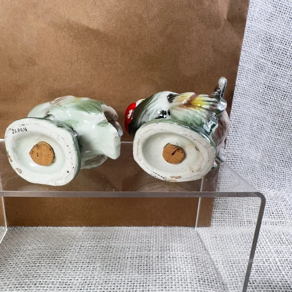 Vintage‎ Japan Ceramic Turkey Salt and Pepper Shakers Thanksgiving Green Red Set